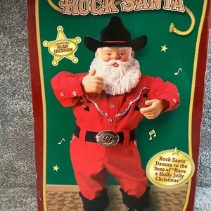 VTG Holly Jolly Rock Cowboy Animated Dancing Santa 1999  w/ box